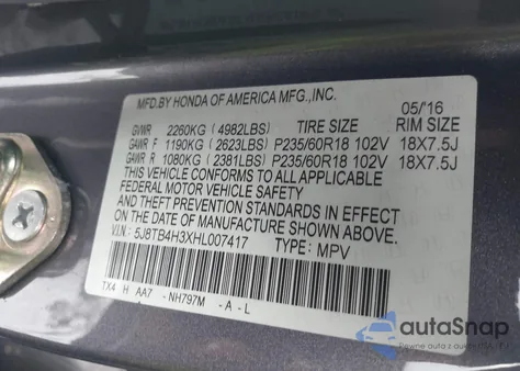 2017 Acura Rdx Acurawatch Plus Package из США, поврежденный, VIN 5J8TB4H3XHL007417